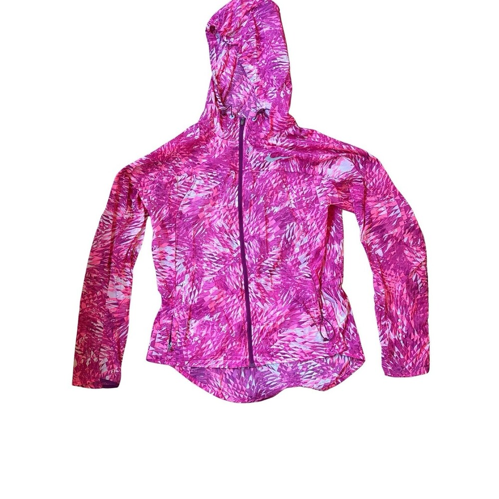Nike Women’s Medium Lightweight Running Jacket Pink Purple Hooded Full Zip